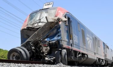 An Amtrak train partially derailed after striking a vehicle on the tracks in Moorpark