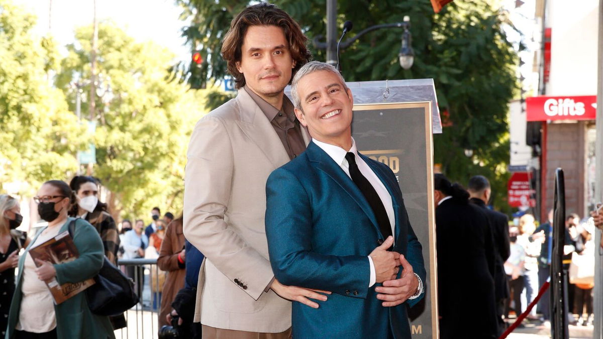 <i>Jesse Grant/Bravo/NBCU Photo Bank/Getty Images</i><br/>John Mayer and Andy Cohen attend Cohen's Hollywood Walk of Fame ceremony in 2022.