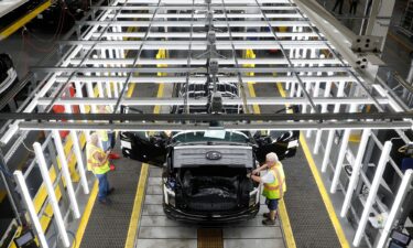 Ford Motor Co. battery powered F-150 Lightning trucks under production at their Rouge Electric Vehicle Center in Dearborn