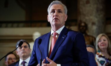 House Speaker Kevin McCarthy speaks in Statuary Hall in the US Capitol building in Washington