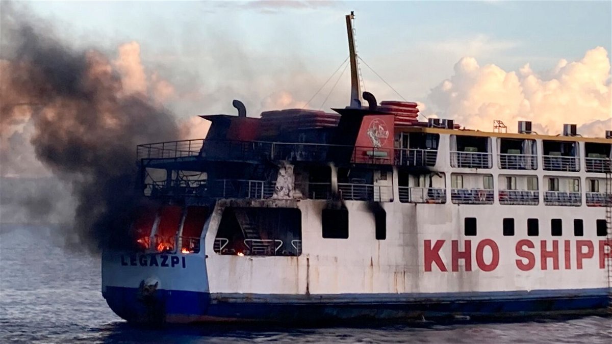 <i>Philippine Coast Guard/AP</i><br/>Smoke billows from Philippine ferry M/V Esperanza Star after it caught fire off the coast of Bohol province on June 18.