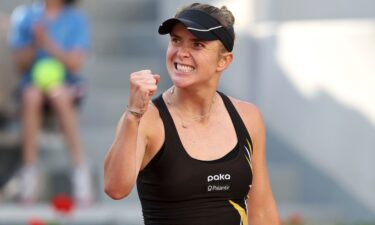 Ukraine's Elina Svitolina celebrates during her French Open victory against Darya Kasatkina.