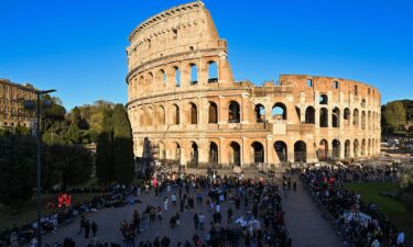 People gathered at the Colosseum in Rome on April 7