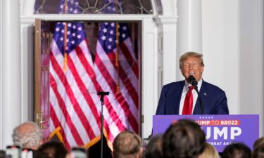 Former President Donald Trump speaks to supporters at Trump National Golf Club Bedminster