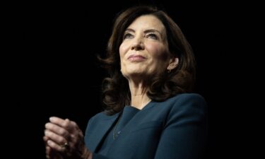 New York Governor Kathy Hochul applauds as US President Joe Biden speaks about why Congress must avoid default by lifting the debt ceiling