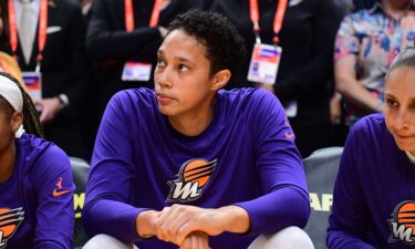 Brittney Griner of the Phoenix Mercury sits on the bench during the game against the Los Angeles Sparks on May 19.