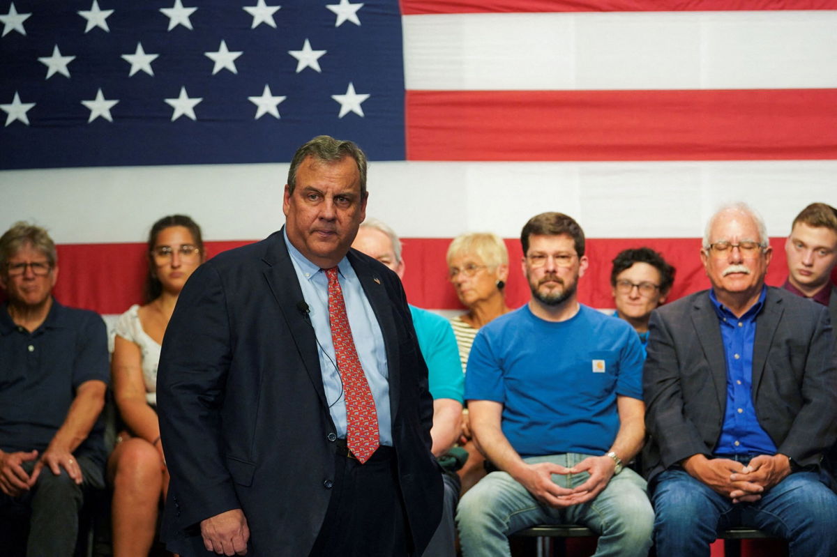<i>Sophie Park/Reuters</i><br/>Former New Jersey Governor Chris Christie launches his bid for the 2024 Republican presidential nomination at the New Hampshire Institute of Politics in Manchester