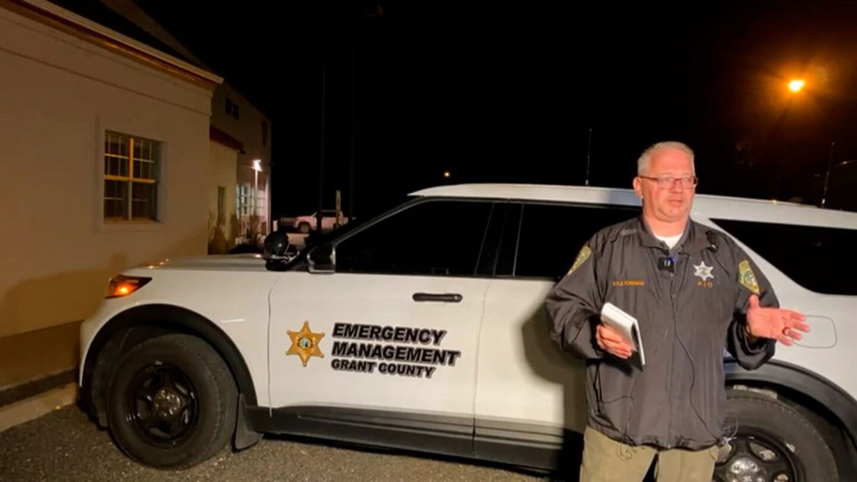 <i>Grant County Sheriff's Office</i><br/>Grant County Sheriff's Office spokesman Kyle Foreman speaks during a news conference on the shooting near Gorge Amphitheater in Washington.