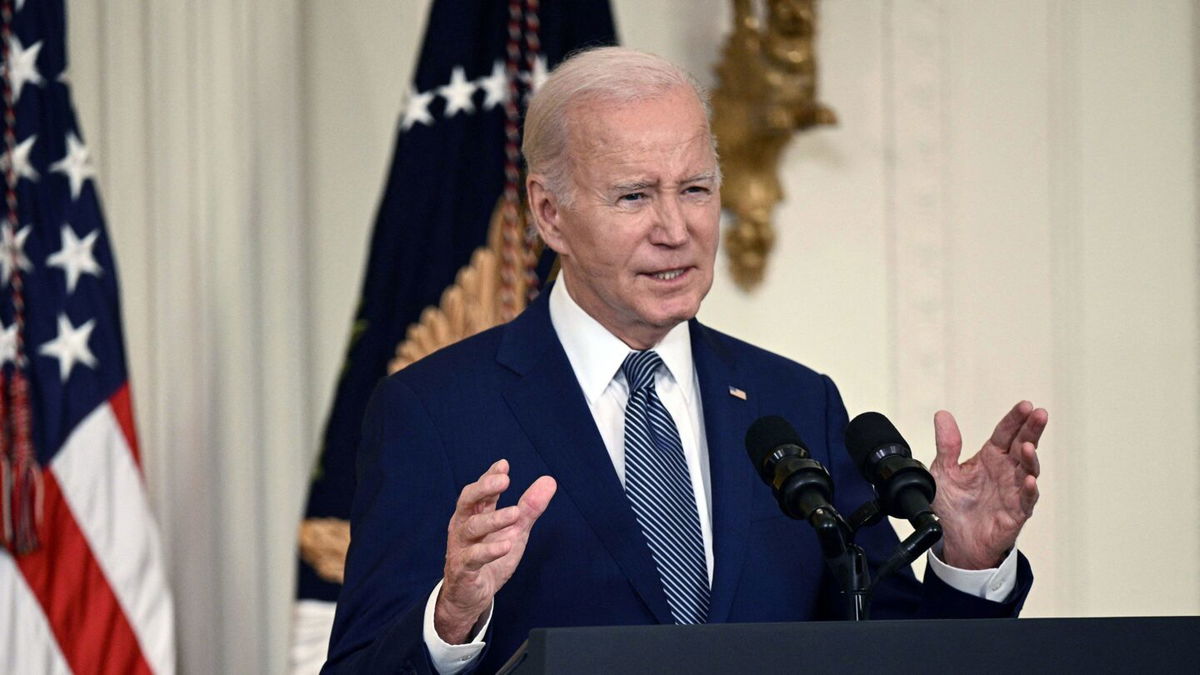 <i>Brendan Smialowski/AFP/Getty Images</i><br/>President Joe Biden speaks during a high-speed internet infrastructure announcement in the White House in Washington