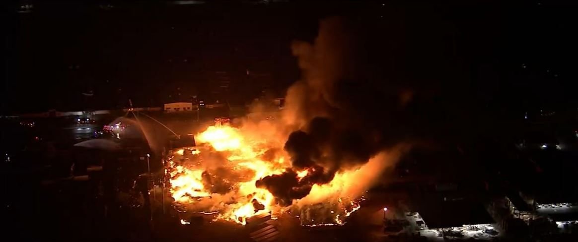 <i>KPHO/KTVK</i><br/>Crews are battling a massive pallet fire in south Phoenix.