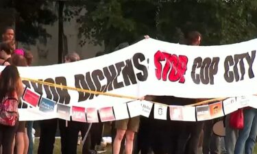 A crowd of people gathered outside the DeKalb County Jail to protest the arrests of three people who fought against the future Atlanta Public Safety Training Center.