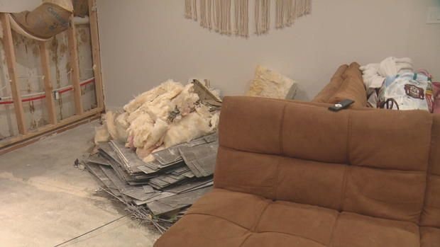 <i>KCNC</i><br/>Deja Guira's basement apartment flooded for the first time on May 11. The rental company has yet to repair and clean up the debris.