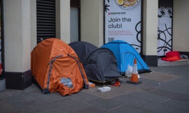 Tents belonging to homeless people are pictured on January 24