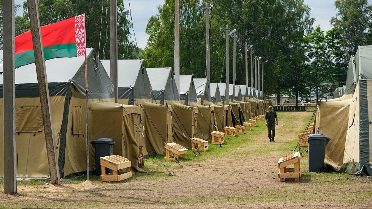 <i>Alexander Zemlianichenko/AP</i><br/>A view of the Belarusian army camp near Tsel village