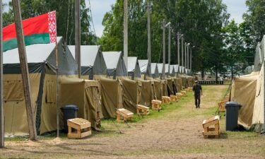 A view of the Belarusian army camp near Tsel village