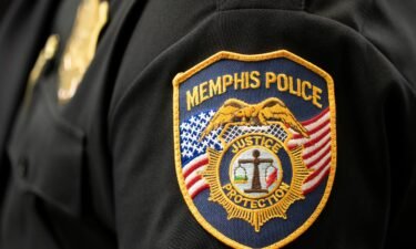 A patch of the Memphis Police Department is seen during a meeting of the Peace Officers Standards and Training Commission May 18