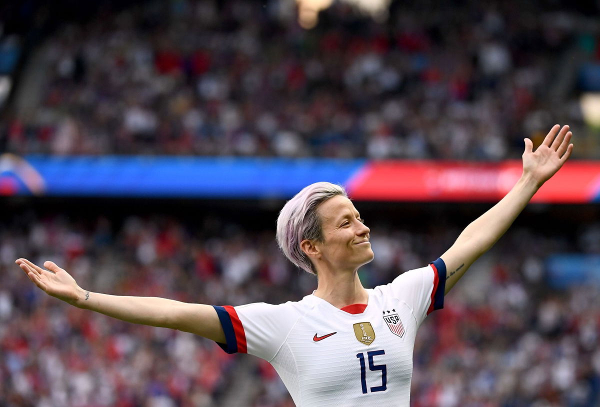 <i>Franck Fife/AFP/Getty Images</i><br/>United States' forward Megan Rapinoe celebrates scoring her team's first goal during the France 2019 Women's World Cup quarter-final football match between France and United States