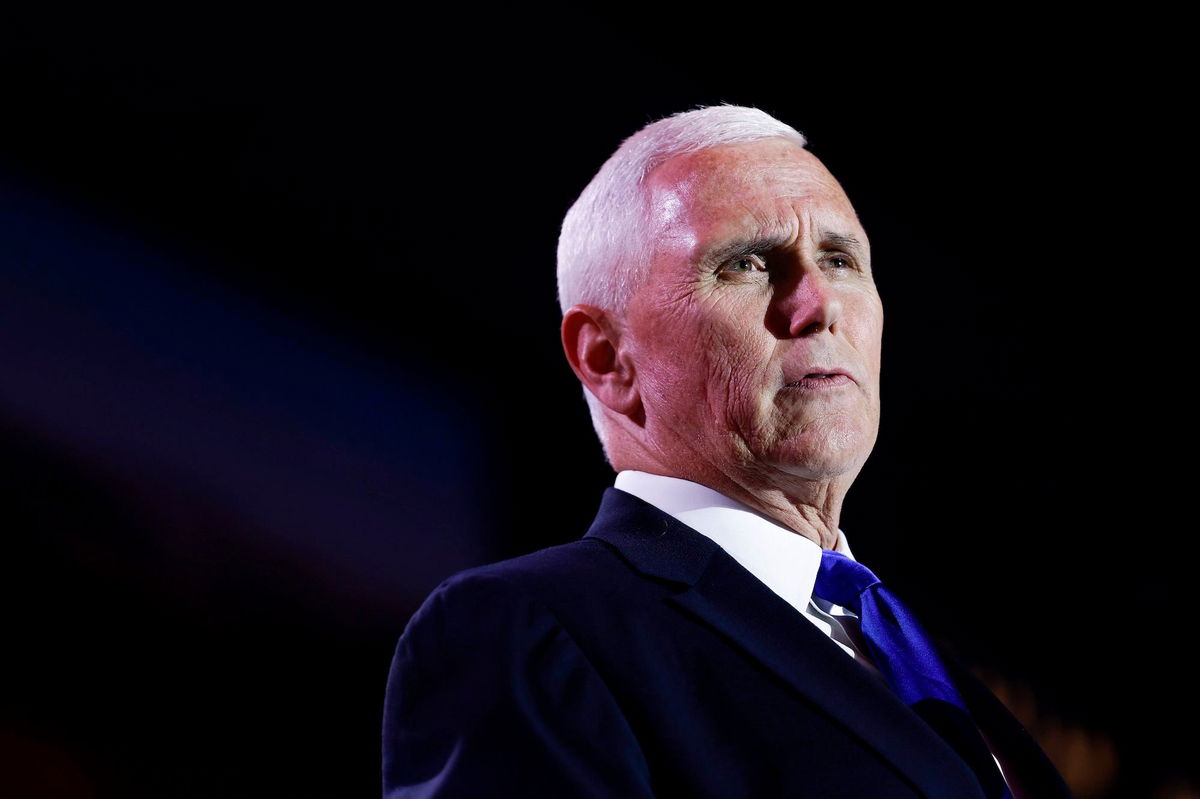 <i>Anna Moneymaker/Getty Images/FILE</i><br/>Republican presidential candidate and former Vice President Mike Pence delivers remarks at the Christians United for Israel (CUFI) summit on July 17 in Arlington