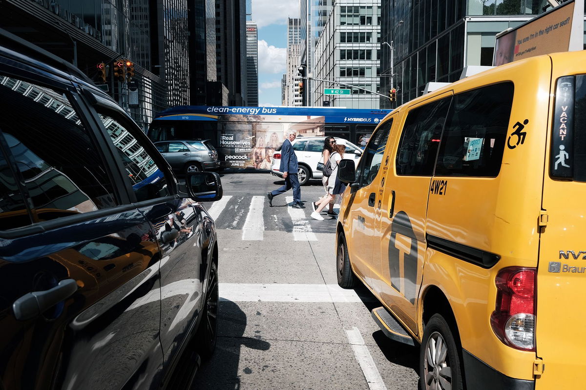 <i>Spencer Platt/Getty Images</i><br/>Traffic moves through midtown Manhattan on August 31