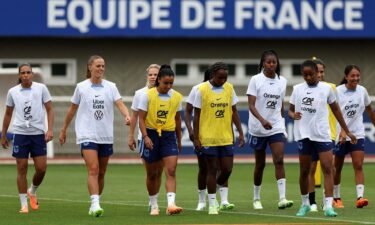 France's women's team players gather during a training session in Clairefontaine-en-Yvelines on June 21