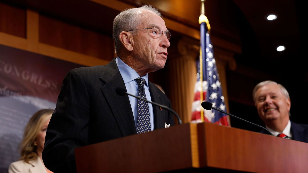 <i>Anna Moneymaker/Getty Images</i><br/>Sen. Chuck Grassley (R-IA) speaks at a news conference on the Supreme Court at the U.S. Capitol Building on July 19 in Washington