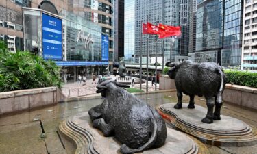 Bull statues are seen on the Exchange Square complex