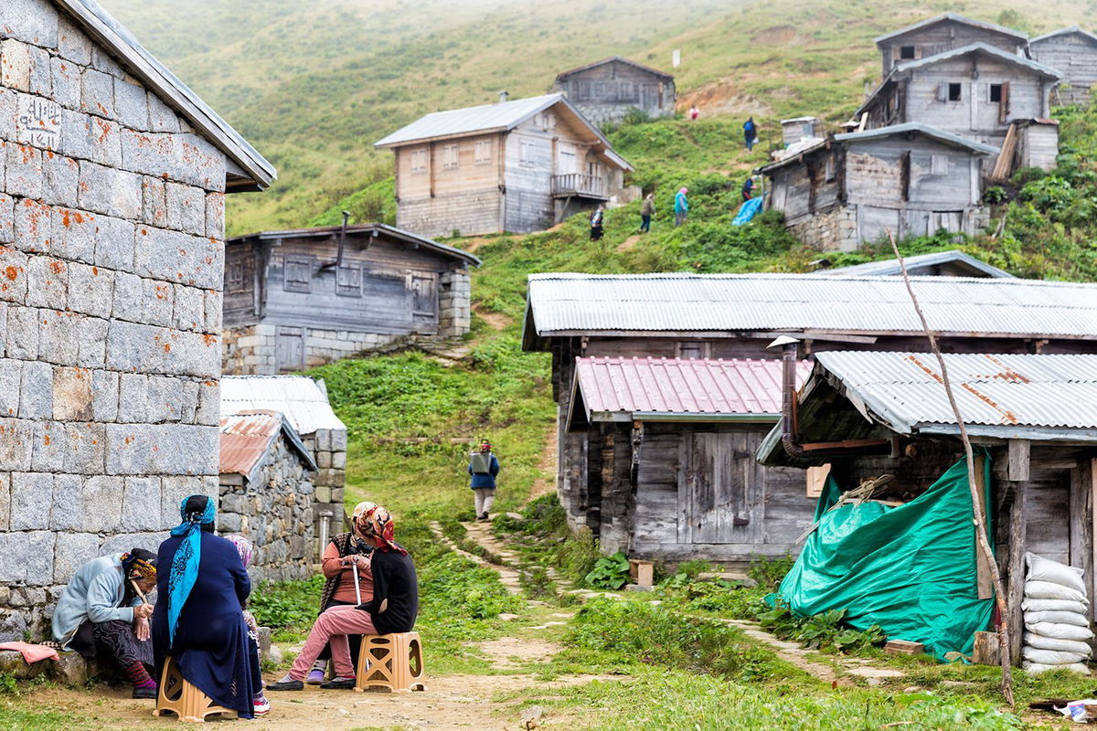 <i>tolgaildun/iStock Editorial/Getty Images</i><br/>Traditional wooden Turkish houses on the Hazindak plateau