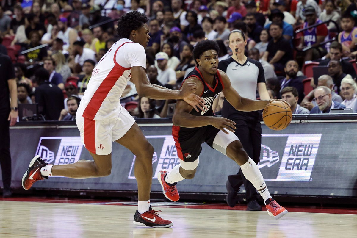 <i>Ethan Miller/Getty Images</i><br/>Scoot Henderson impressed on his Portland Trail Blazers debut but was forced off with an injury.