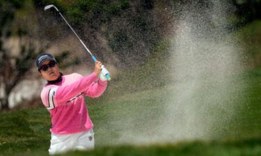 Hataoka hits from a bunker at Pebble Beach.