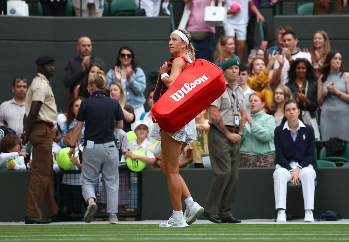 <i>Toby Melville/Reuters</i><br/>Victoria Azarenka looks to the crowd as she leaves the court following her defeat against Svitolina.