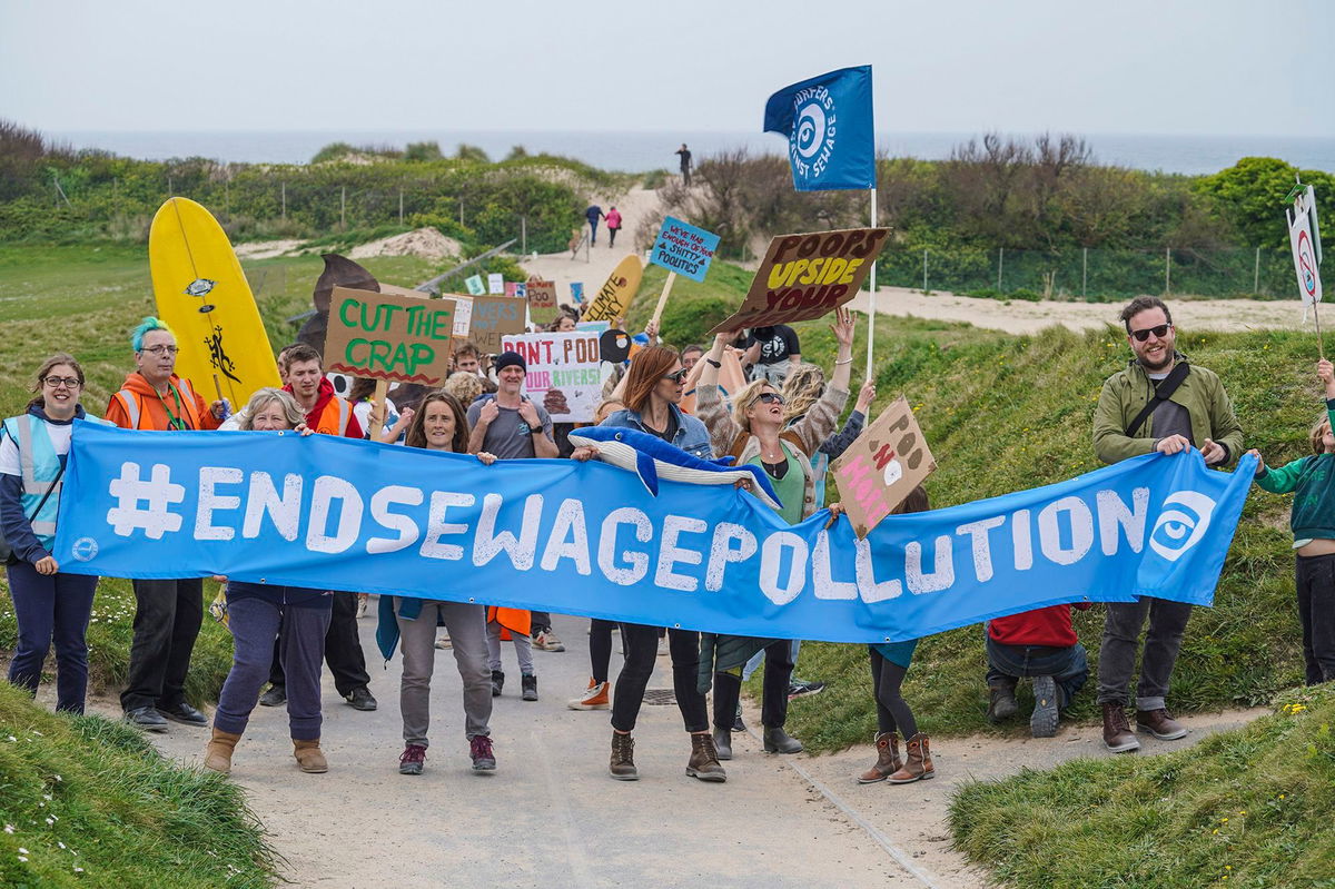 <i>Hugh R Hastings/Getty Images</i><br/>Campaigners take part in a Surfers Against Sewage demonstration in Newquay