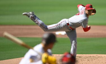 Shohei Ohtani delivers a pitch during the second inning against the Padres.