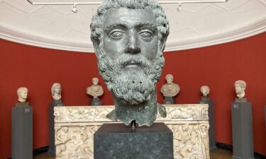 The bronze head of Roman Emperor Septimius Severus is seen on display at the Ny Carlsberg Glyptotek museum in Copenhagen on June 29.