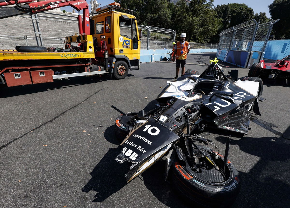 <i>Guiseppe Lami/EPA-EFE/Shutterstock</i><br/>Bird's car after the high-speed crash.