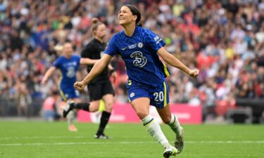 Sam Kerr celebrates scoring for Chelsea against Manchester City last year.