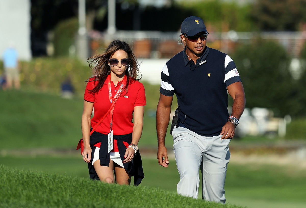 <i>Rob Carr/Getty Images</i><br/>Tiger Woods' ex-girlfriend Erica Herman pictured alongside the golfer in 2017.