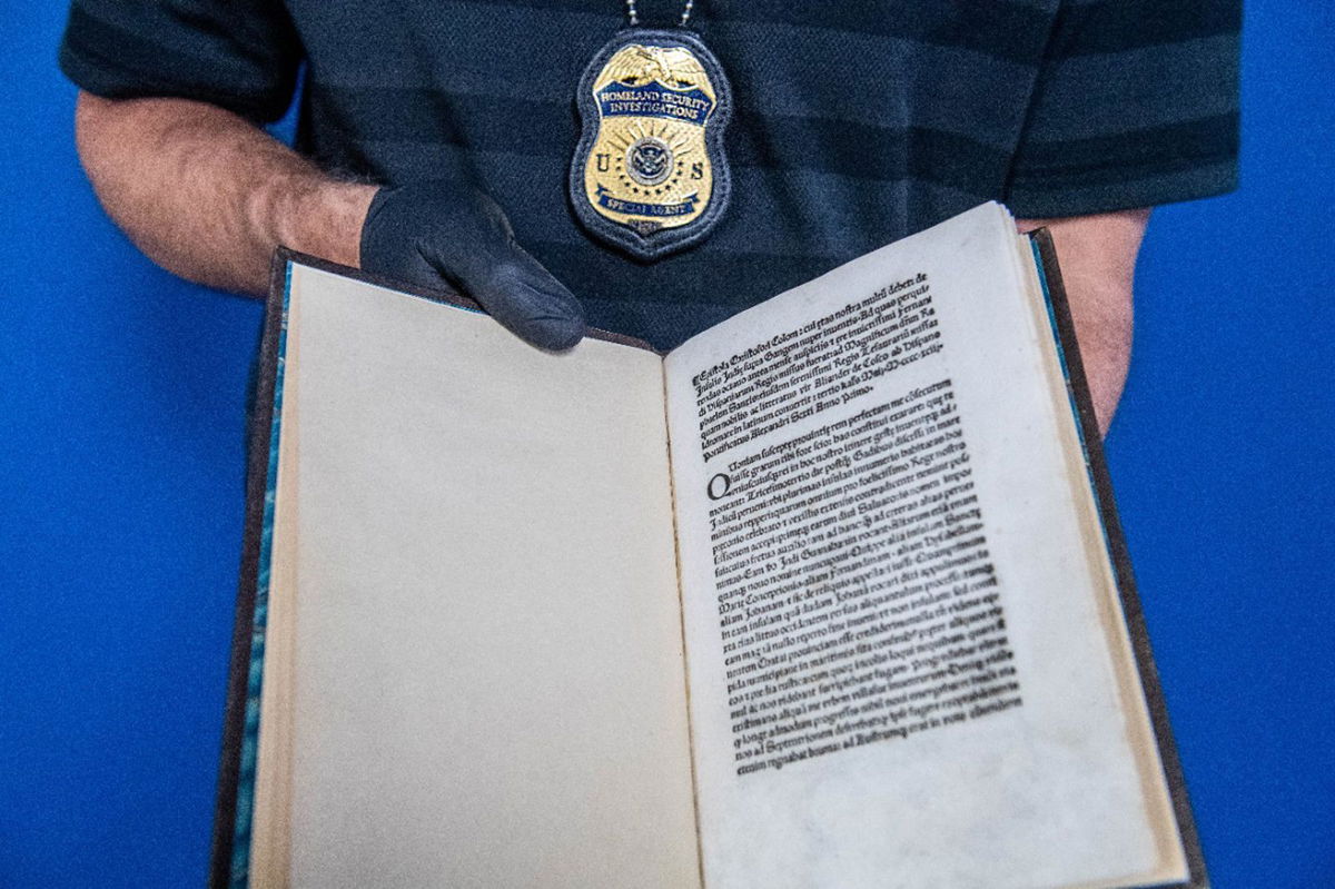 <i>U.S. Immigration and Customs Enforcement</i><br/>An original edition of a stolen 15th century Christopher Columbus letter has been returned to Italy.