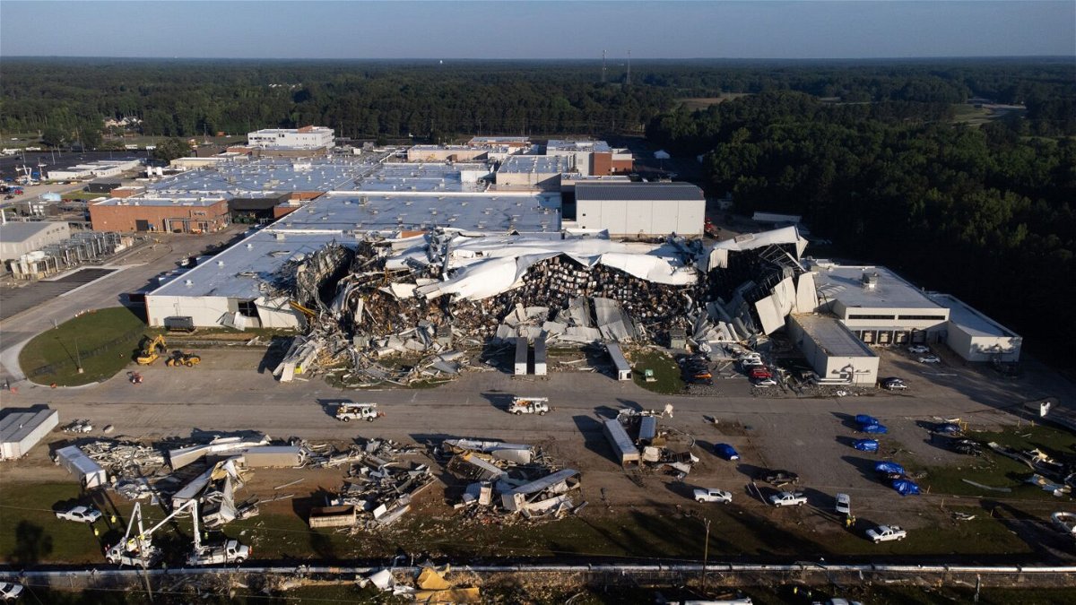 <i>Sean Rayford/Getty Images</i><br/>An aerial view shows a Pfizer facility in Rocky Mount