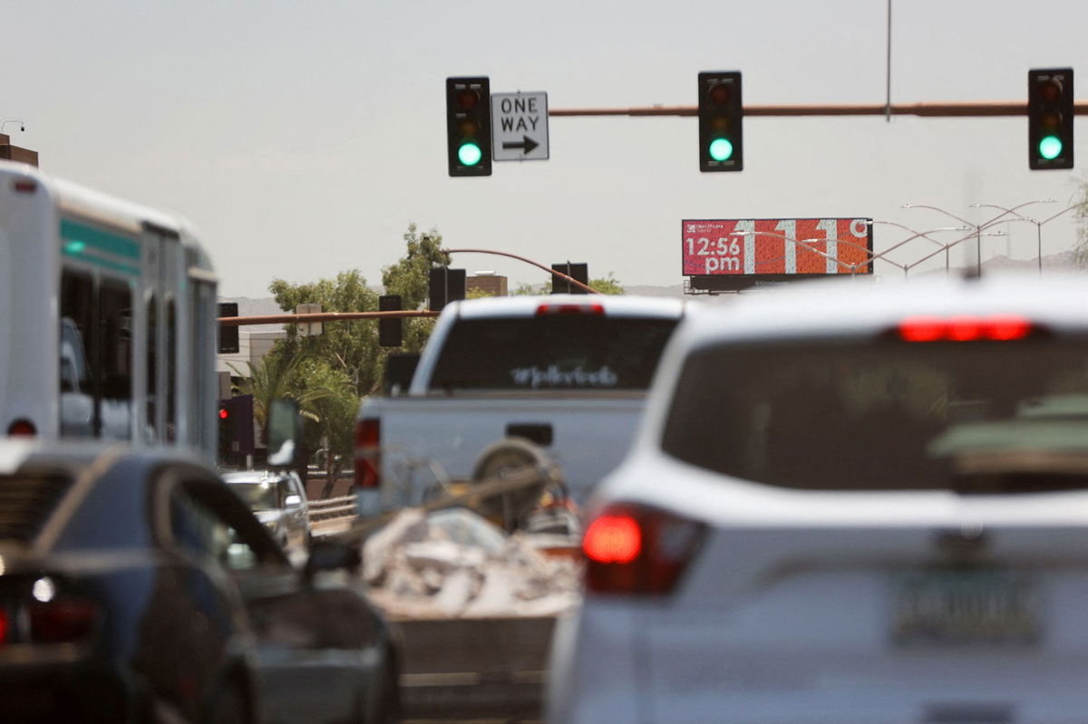 <i>Liliana Salgado/Reuters</i><br/>Billboard displays temperature as Phoenix breaks heat record of 19 consecutive days above 110 degrees Fahrenheit