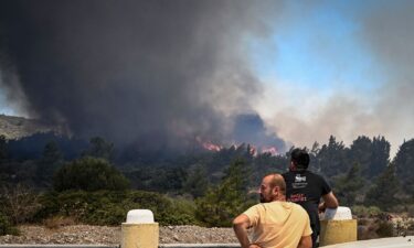 Smoke rises from a wildfire near the village of Vati in southern Rhodes on July 25.