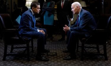 President Joe Biden speaks with CNN's Fareed Zakaria during a televised interview inside the Roosevelt Room at the White House in Washington