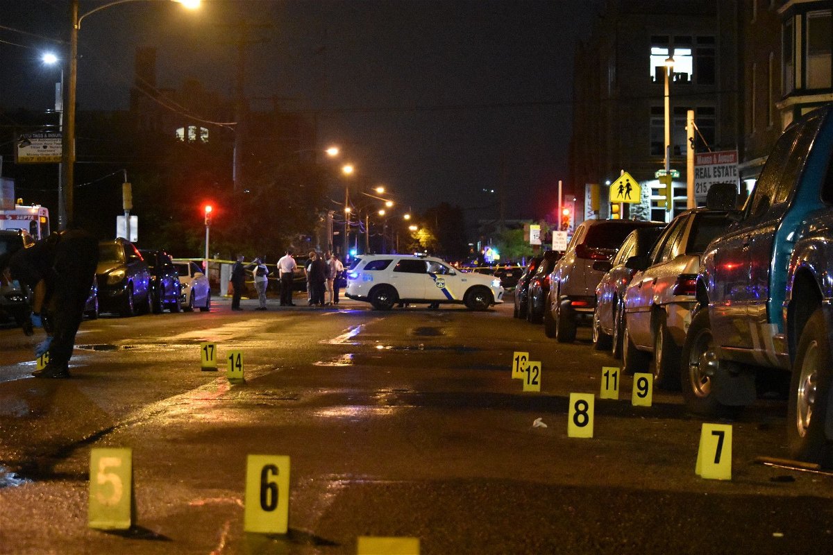 <i>Kyle Mazza/Anadolu Agency/Getty Images</i><br/>A view of the mass shooting crime scene in Philadelphia on July 3.