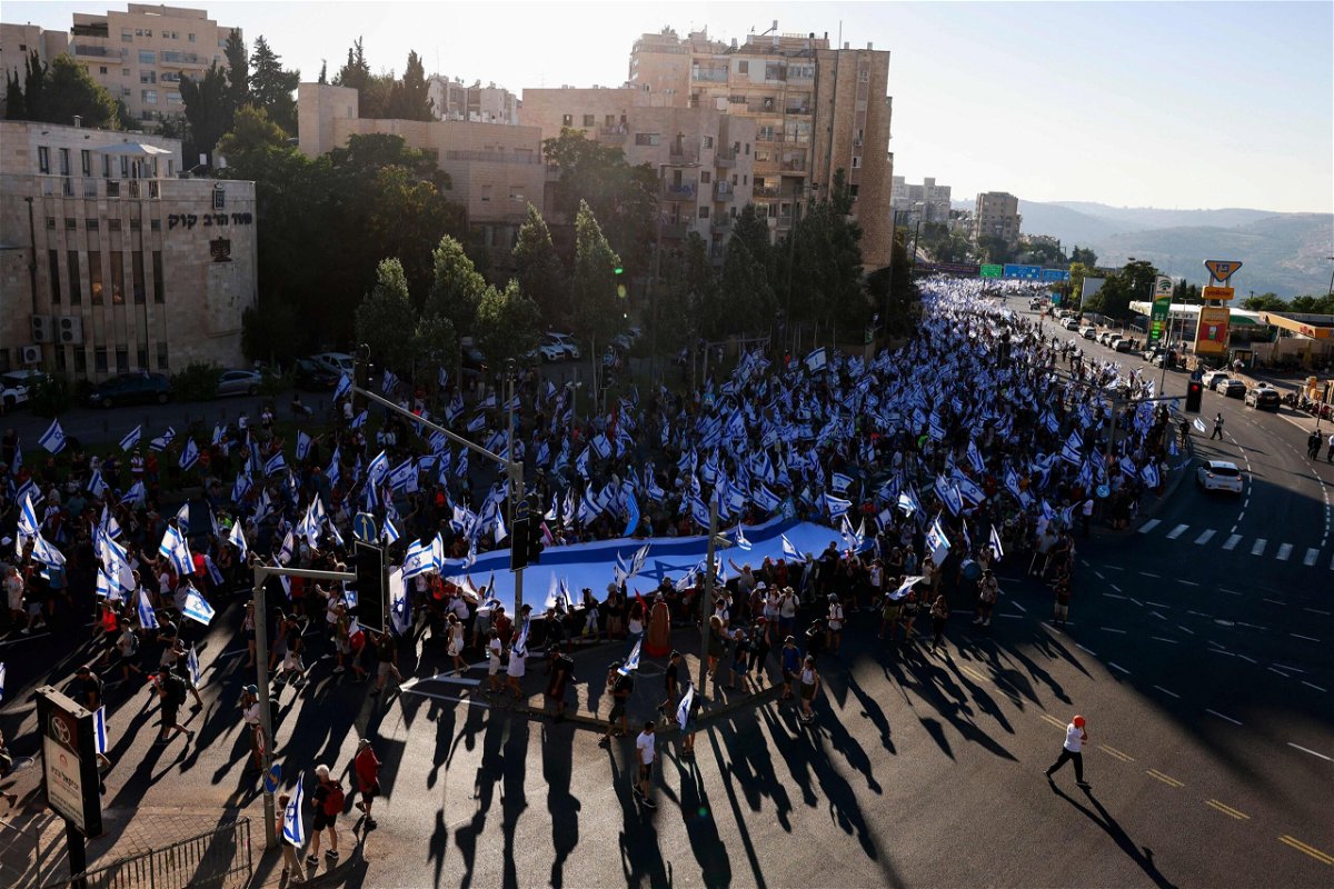 <i>Menaham Kahana/AFP/Getty Images</i><br/>Israel has been rocked by a months-long wave of protests after the government unveiled in January plans to overhaul the judicial system that opponents say threaten the country's democracy.