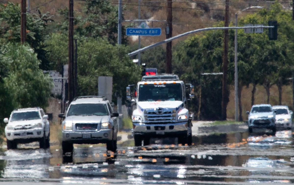 <i>Myung J. Chun/Los Angeles Times/Getty Images</i><br/>Heat waves and mirage create an impressionistic scene on Sierra Highway during a scorching day on Saturday