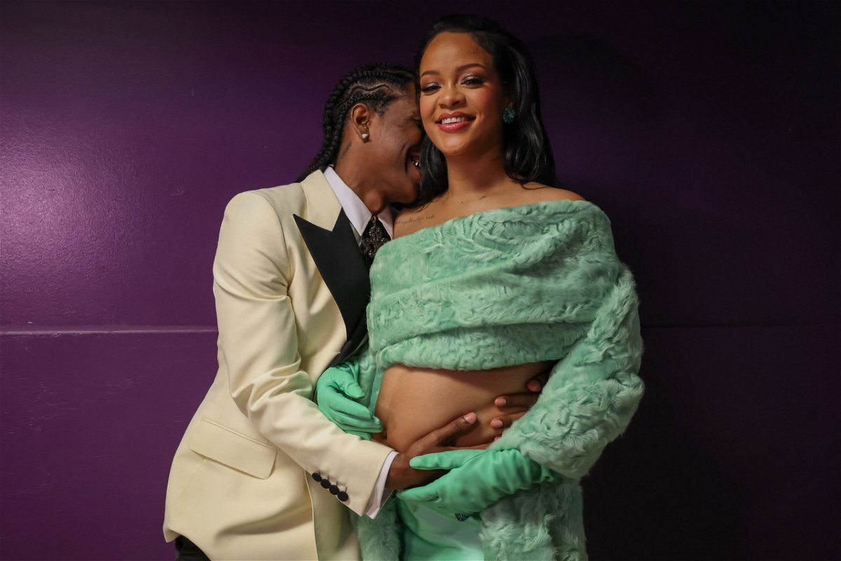 <i>Robert Gauthier/Los Angeles Times/Getty Images</i><br/>ASAP Rocky and Rihanna backstage at the 95th Academy Awards at the Dolby Theatre on March 12 in Hollywood