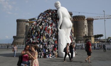 The 'Venus of the Rags' installation was designed especially for Naples and unveiled in Piazza Municipio on June 28.