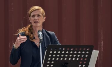 U.S. Agency for International Development Administrator Samantha Power speaks during a news conference at the Port of Odesa