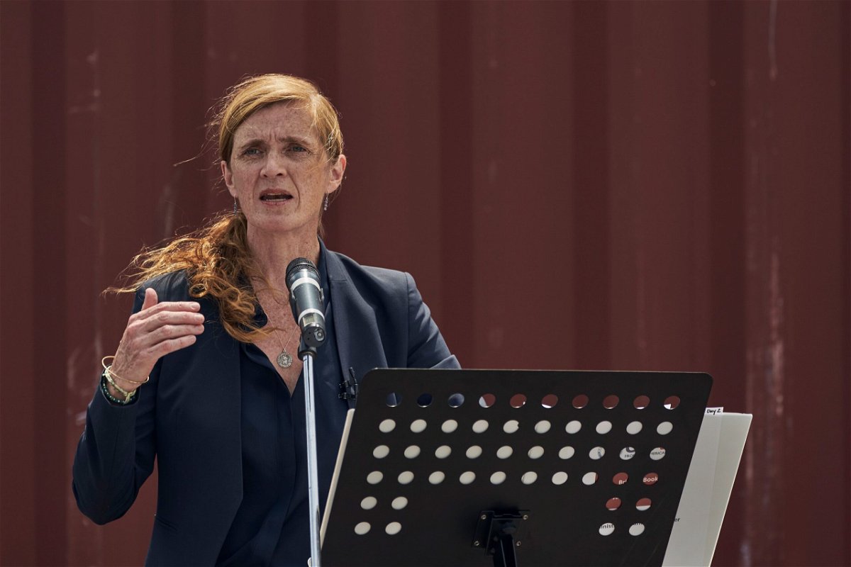 <i>Libkos/AP</i><br/>U.S. Agency for International Development Administrator Samantha Power speaks during a news conference at the Port of Odesa
