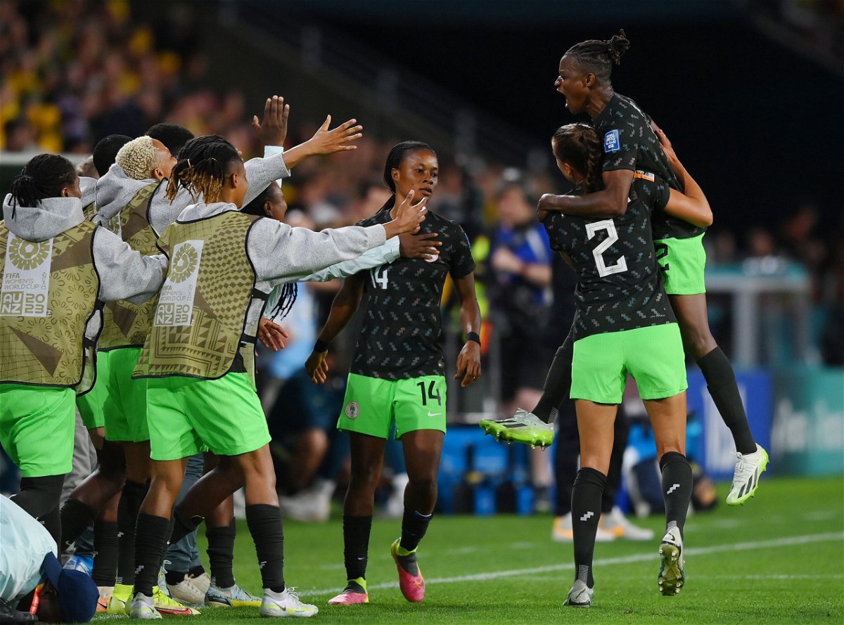 <i>Justin Setterfield/Getty Images</i><br/>Uchenna Kanu celebrates with her teammates after scoring Nigeria's first goal against Australia at the Women's World Cup.