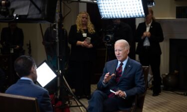 President Joe Biden speaks with CNN's Fareed Zakaria during a televised interview inside the Roosevelt Room at the White House in Washington